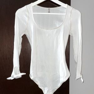 Free People White Bodysuit - Sleeve Detail - Size XS/S